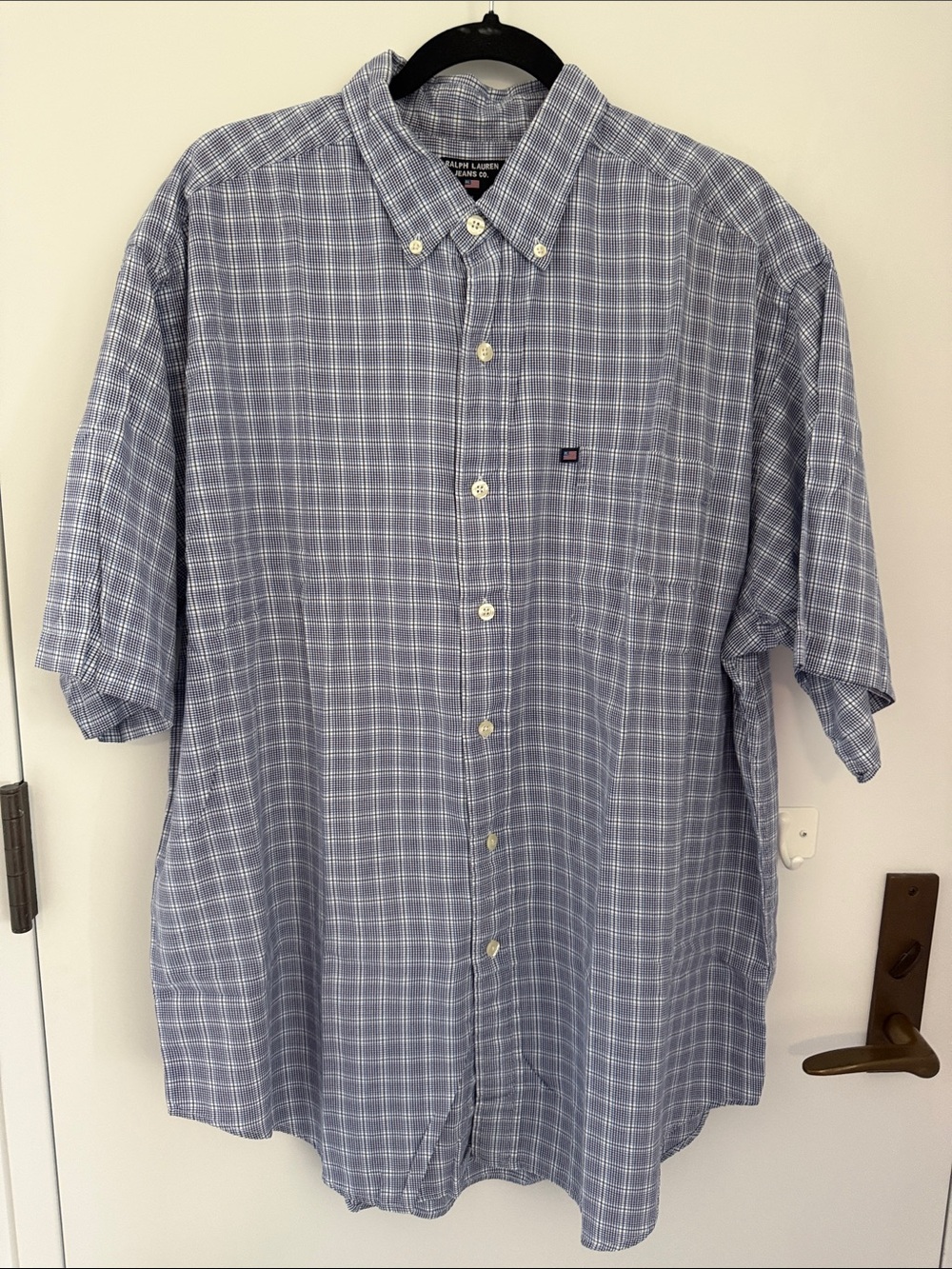 Vintage Ralph Lauren Jeans Co Blue Plaid Short-Sleeve Button-Down Shirt